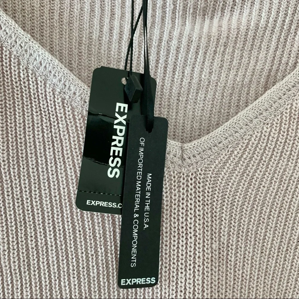 💕 EXPRESS Pink V-Neck Wide Neck Choker Sweater with Balloon Sleeves - Picture 10 of 11